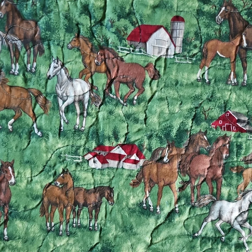 VINTAGE 1960 's Horse Quilt Comforter 78 X 50 Boy Girl Home Bedding RETRO MCM